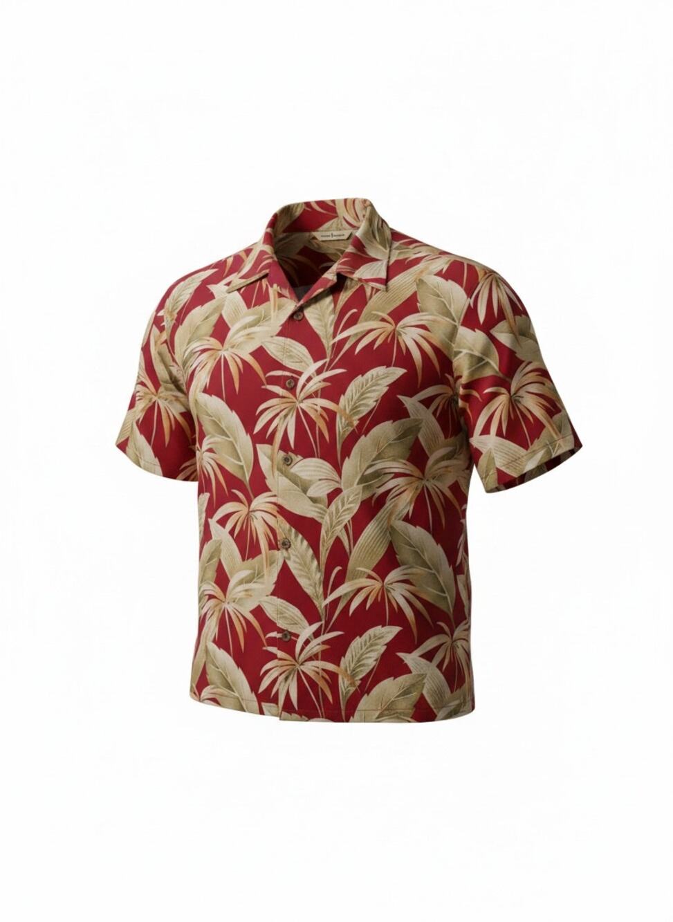 Tommy Bahama 100% Silk Hawaiian Shirt Men XL Red Palm Leaf Floral Aloha Camp